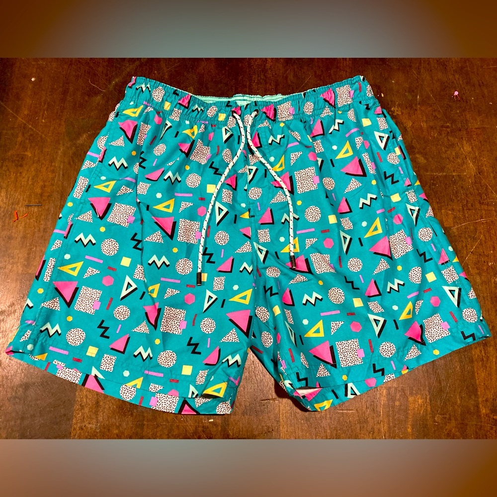 90s Style Broken Threads Surf Swim Trunks Board Shorts Size Large